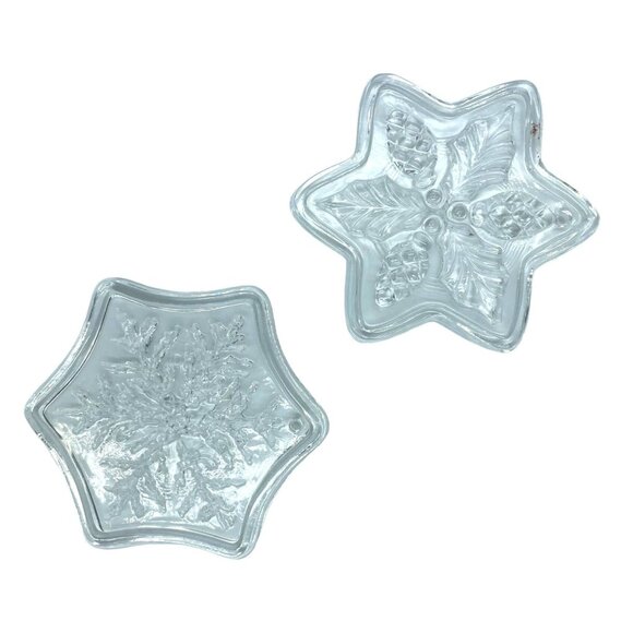 1970s Fostoria Crystal Embossed Ornaments Star Snowflake and Pine Cones, Holly - Picture 1 of 6